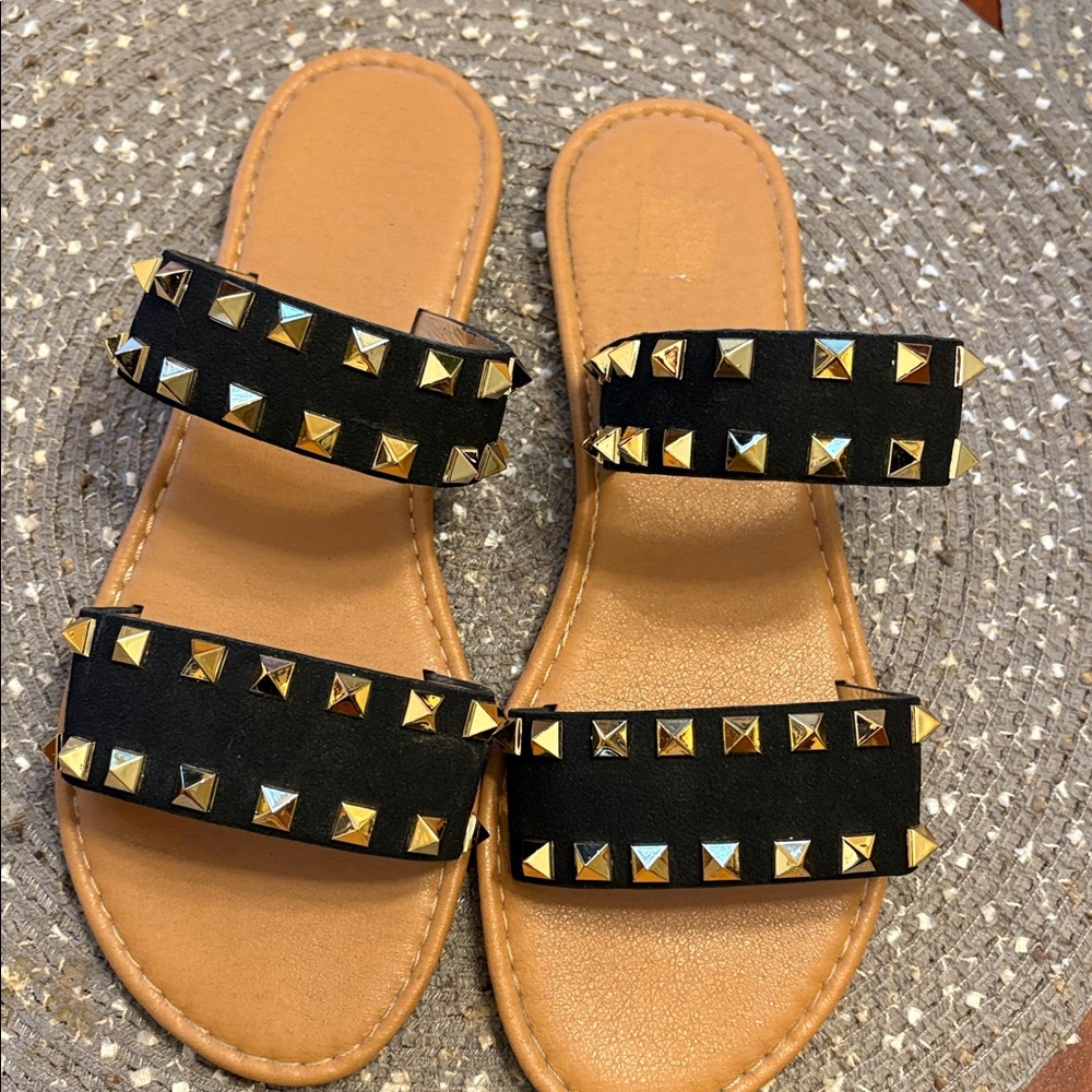 Studded Black and Gold Women's Sandals